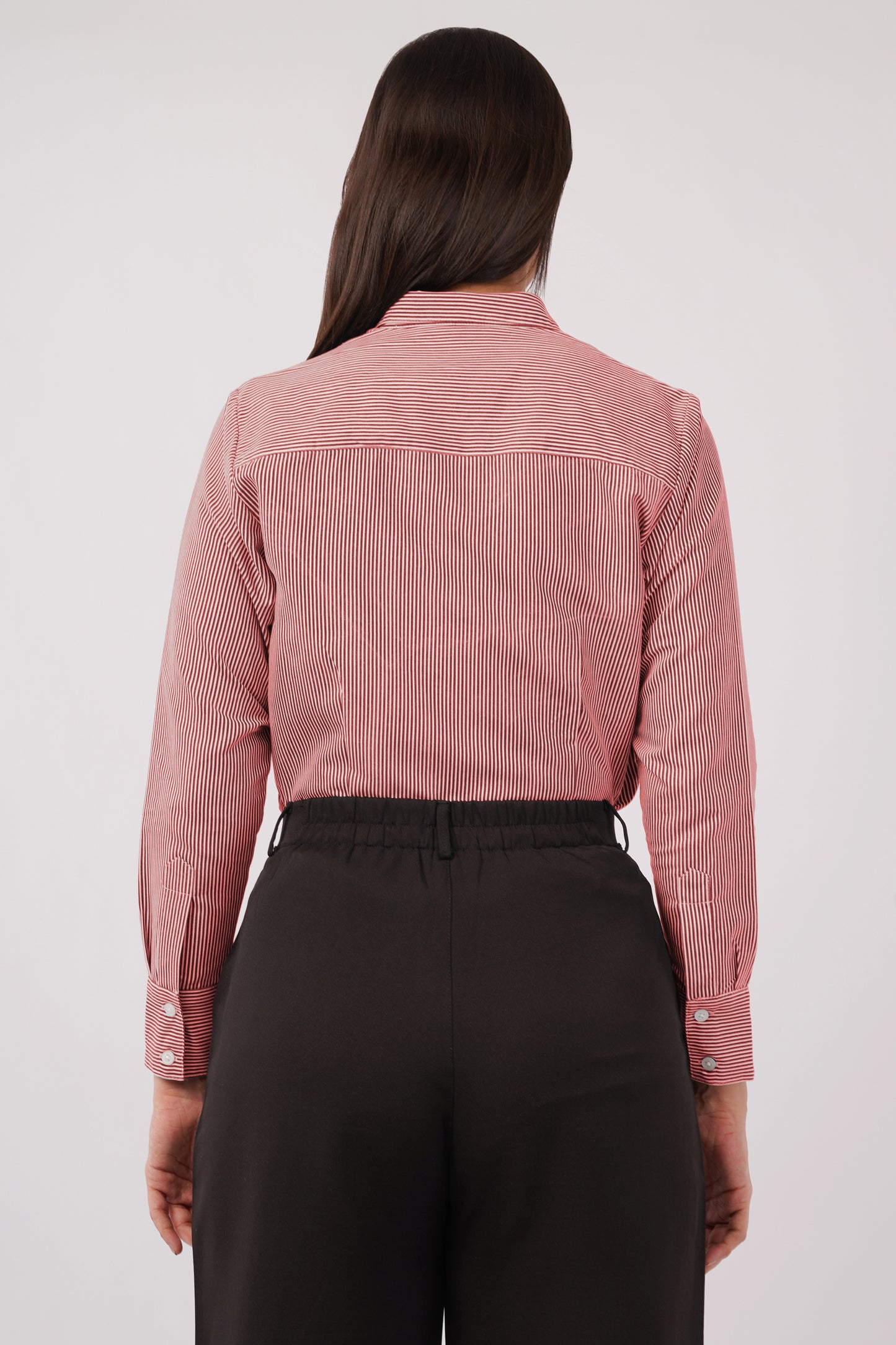 Maroon And White Pinstripes Shirt - With Sweatpad