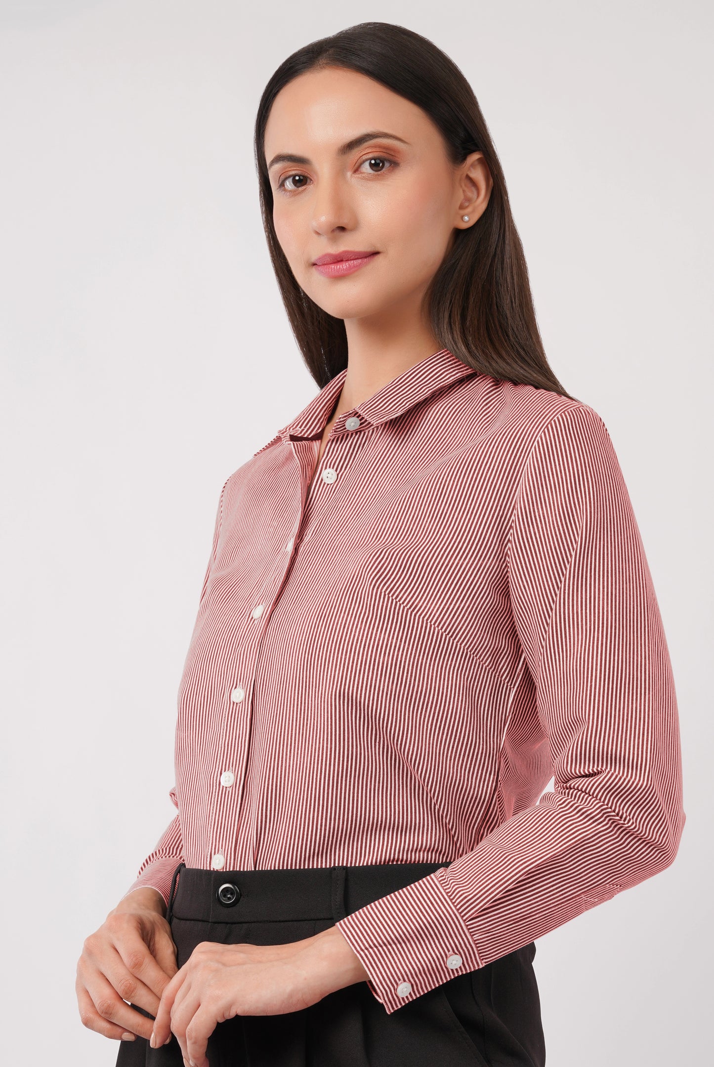 Maroon And White Pinstripes Shirt - With Sweatpad