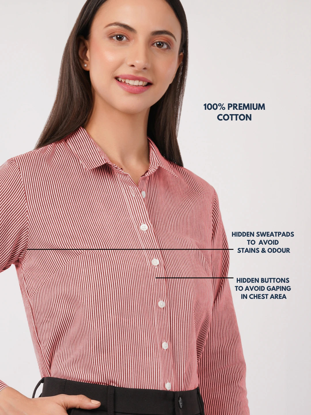 Maroon And White Pinstripes Shirt - With Sweatpad
