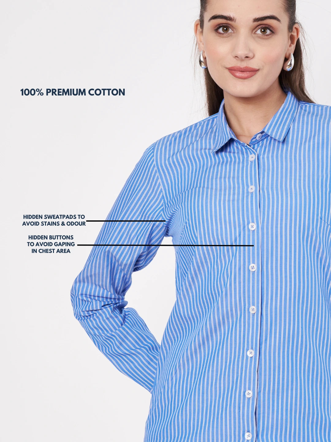 Sky Blue Striped Cotton Shirt- With Sweatpad