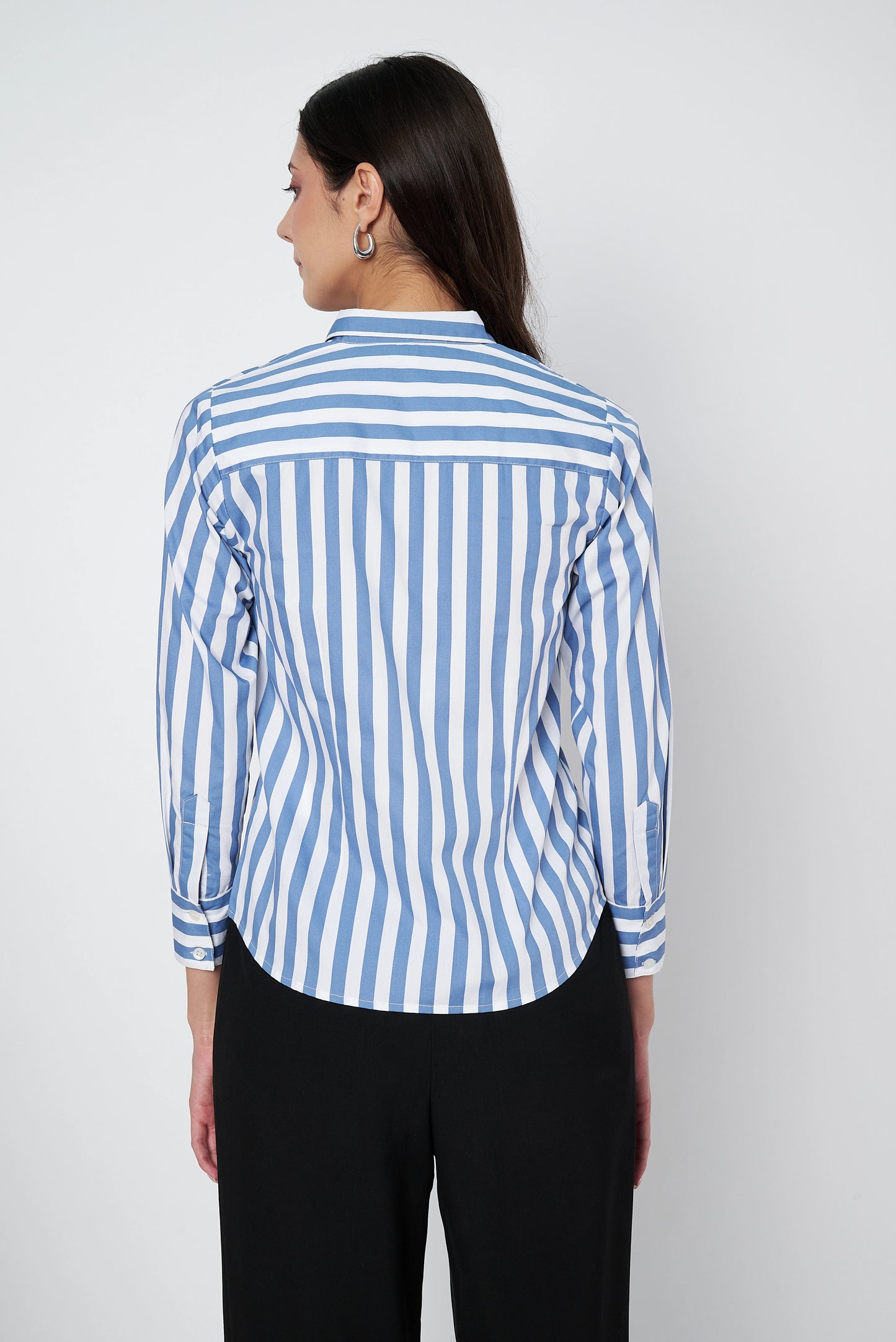 White And Blue Stripes Cotton Shirt