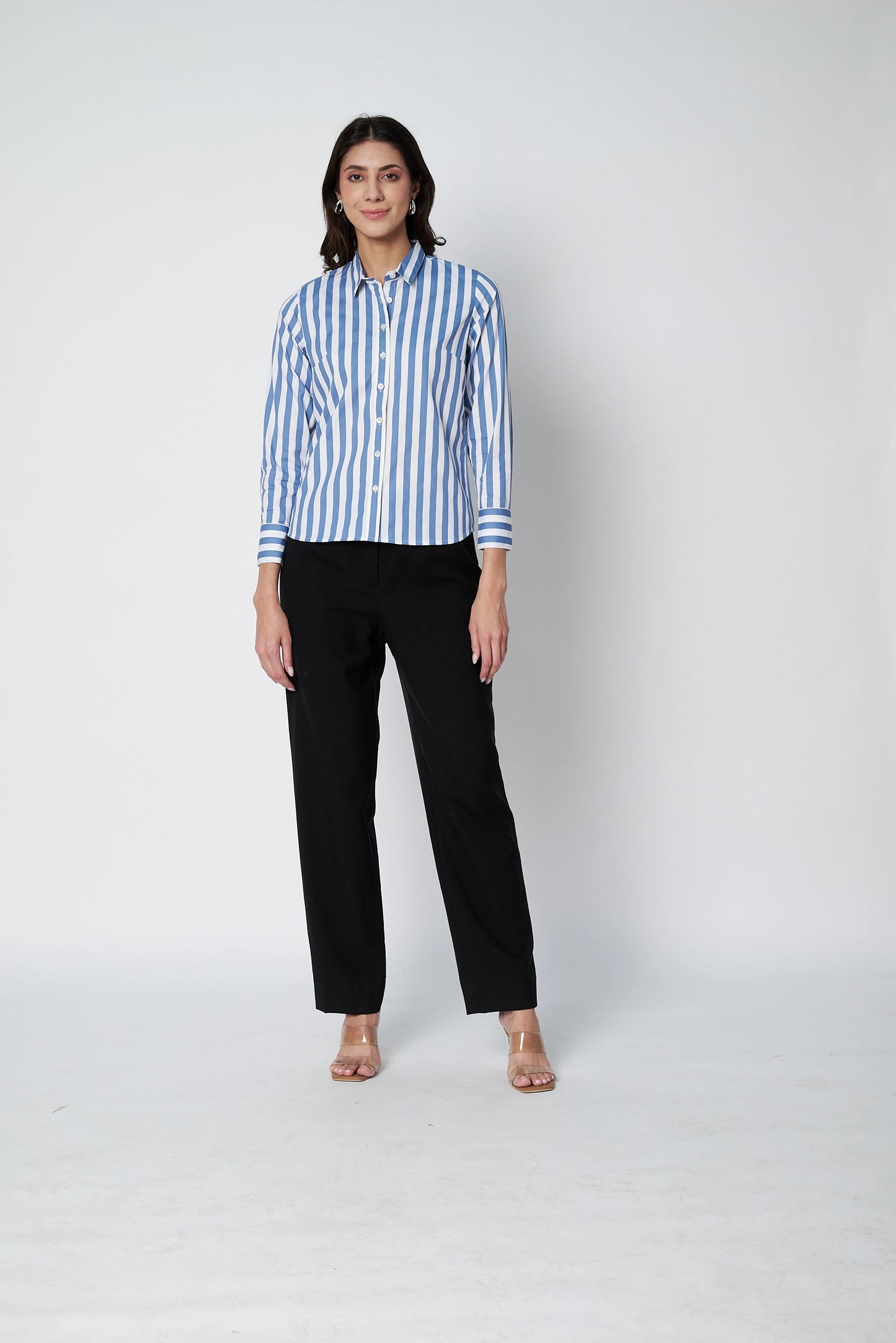 White And Blue Stripes Cotton Shirt