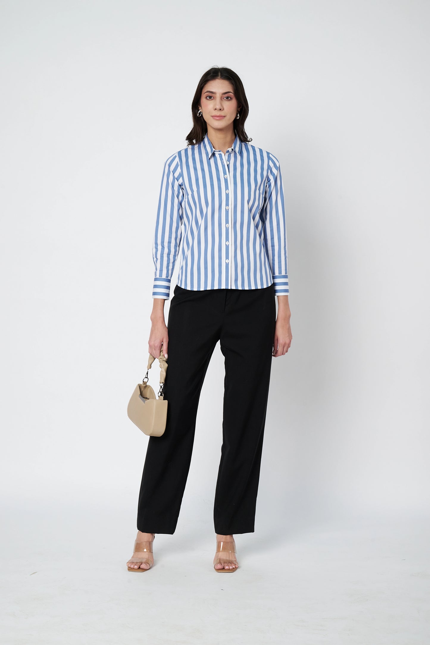 White And Blue Stripes Cotton Shirt