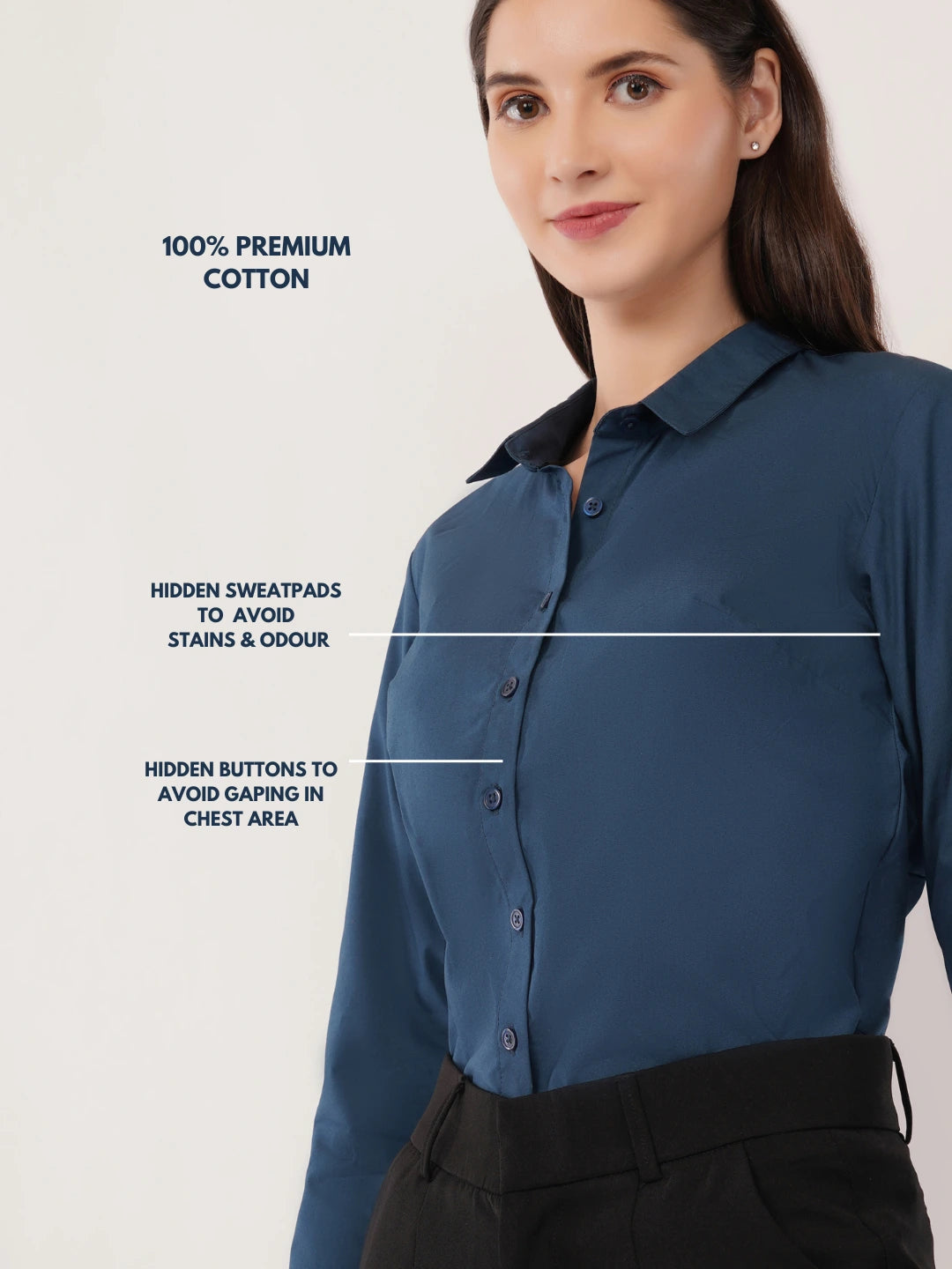 Navy Blue Cotton Shirt - With Sweatpad