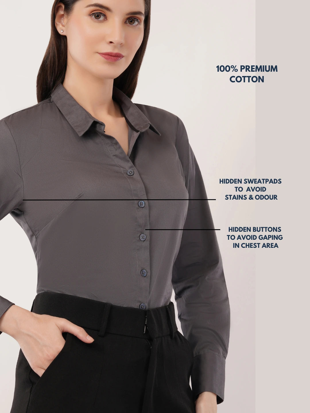 Grey Cotton Shirt - With Sweatpad