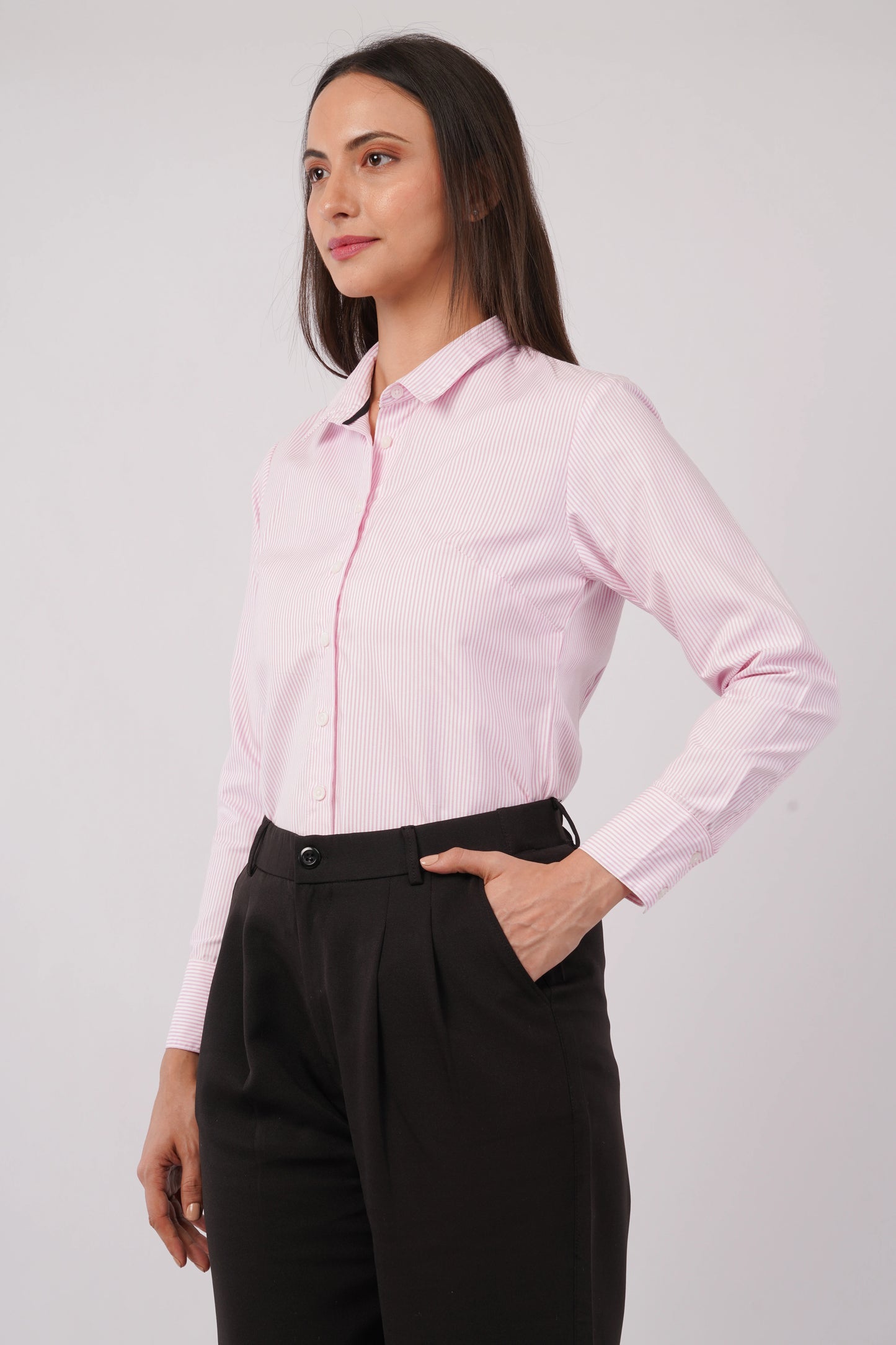 Pink And White Pinstripes Shirt