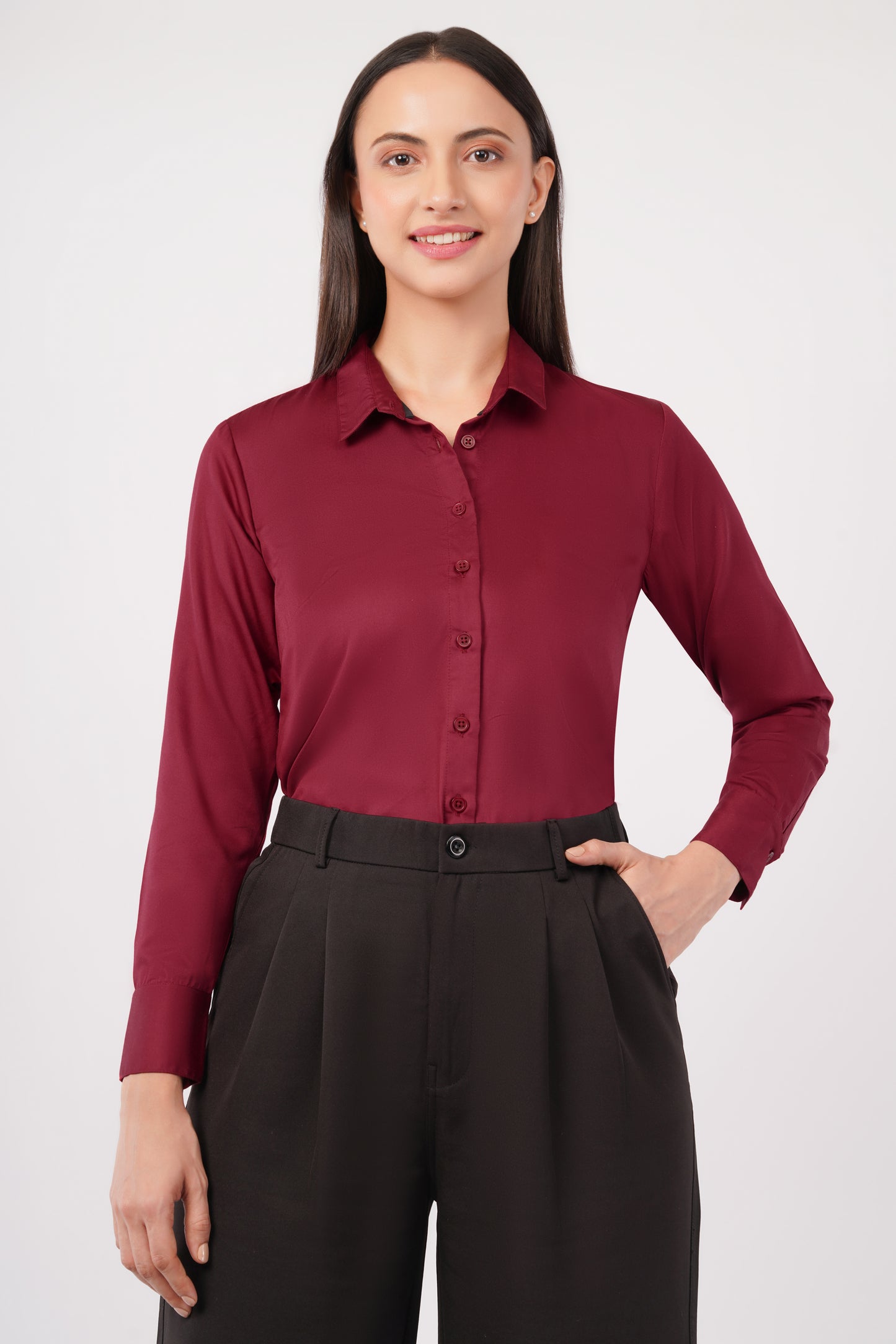 Burgundy Cotton Shirt - With Sweatpad