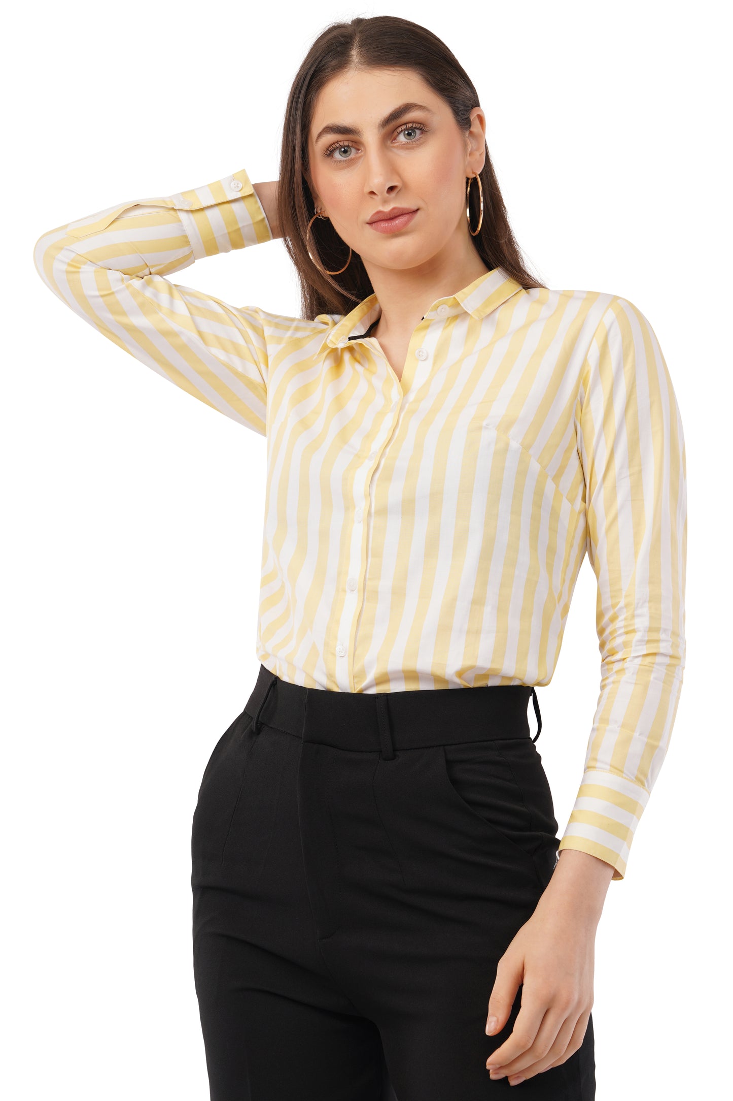 Yellow And White Striped Cotton Shirt