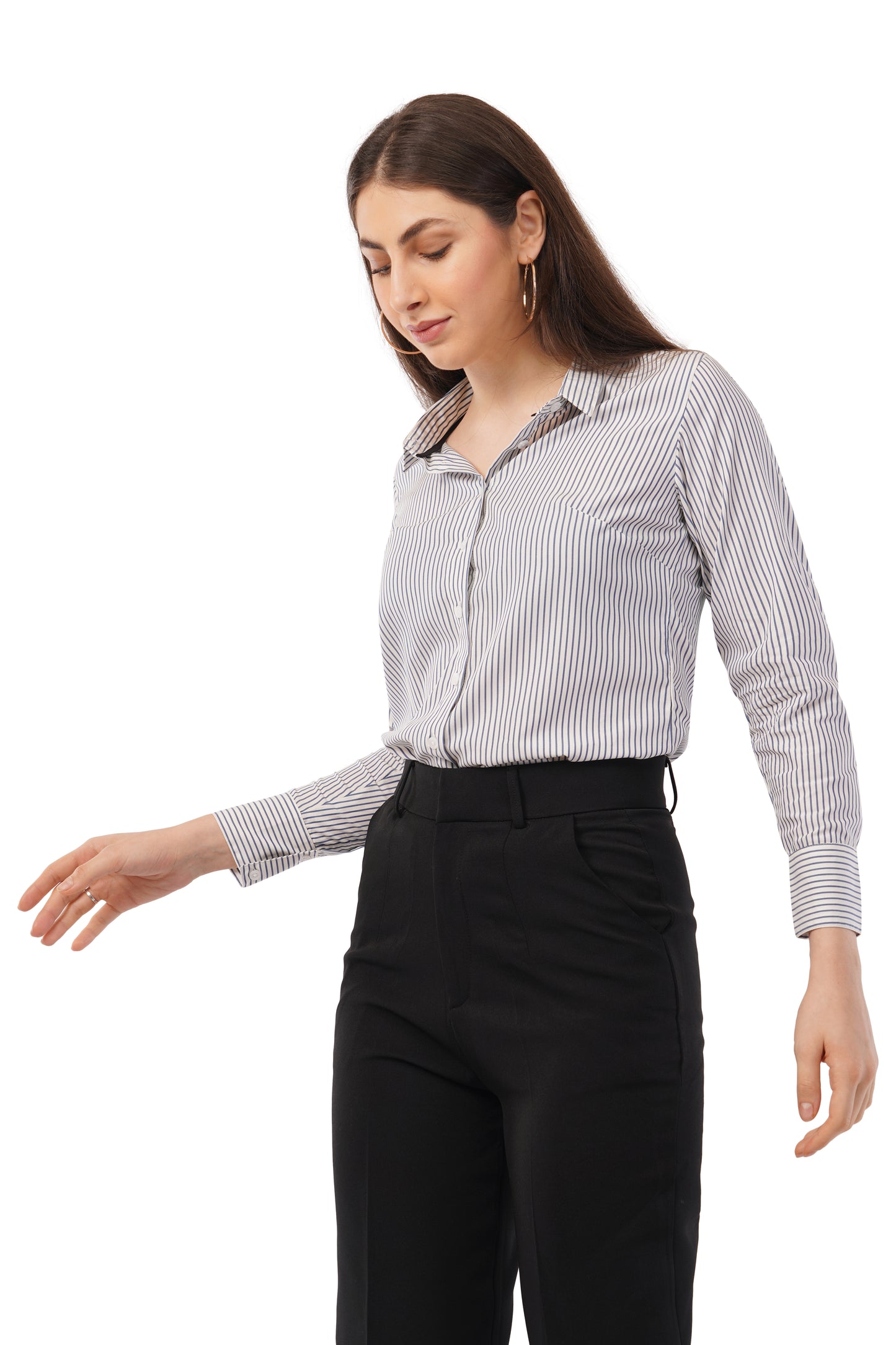 White with Blue Stripes Cotton Shirt