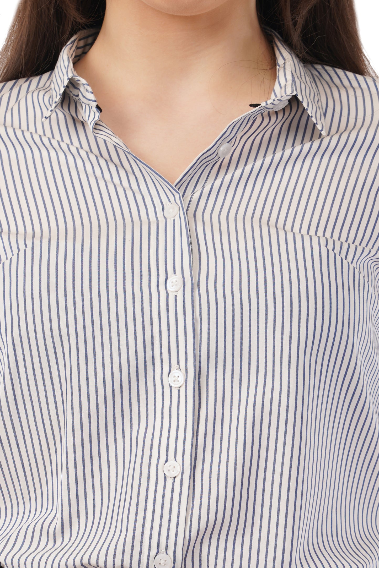 White with Blue Stripes Cotton Shirt