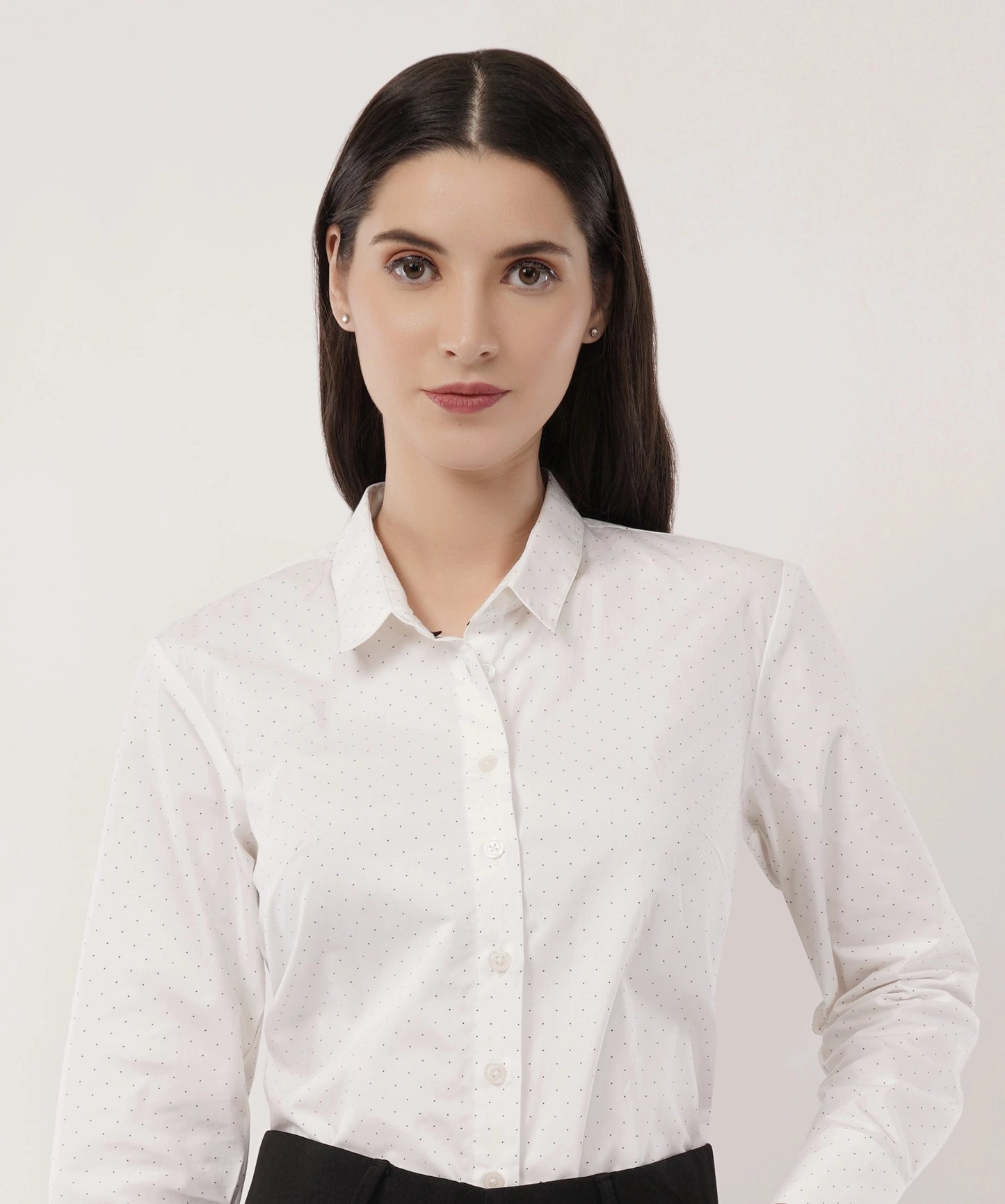 White with Blue Polka Dots Cotton Shirt