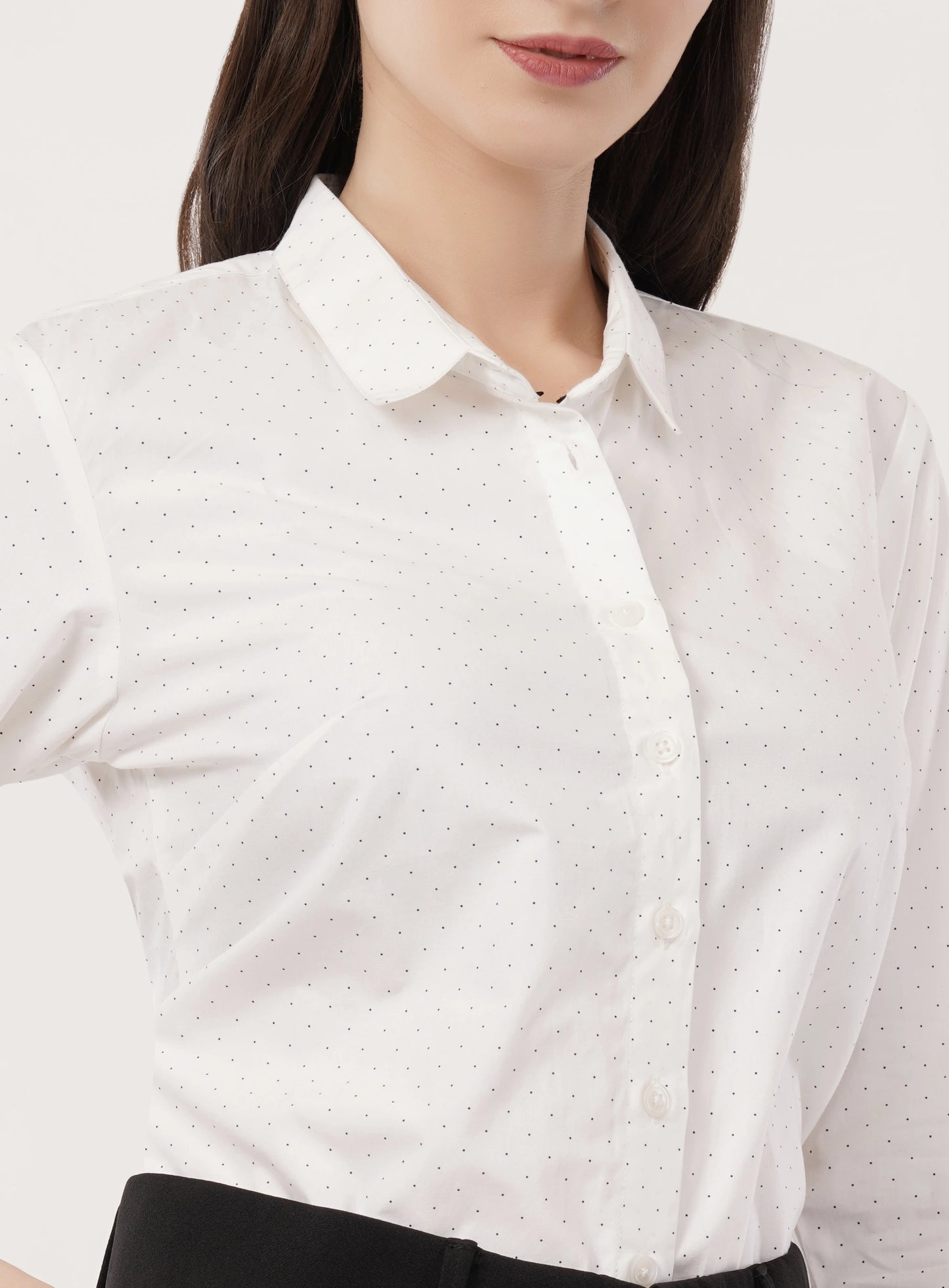 White with Blue Polka Dots Cotton Shirt