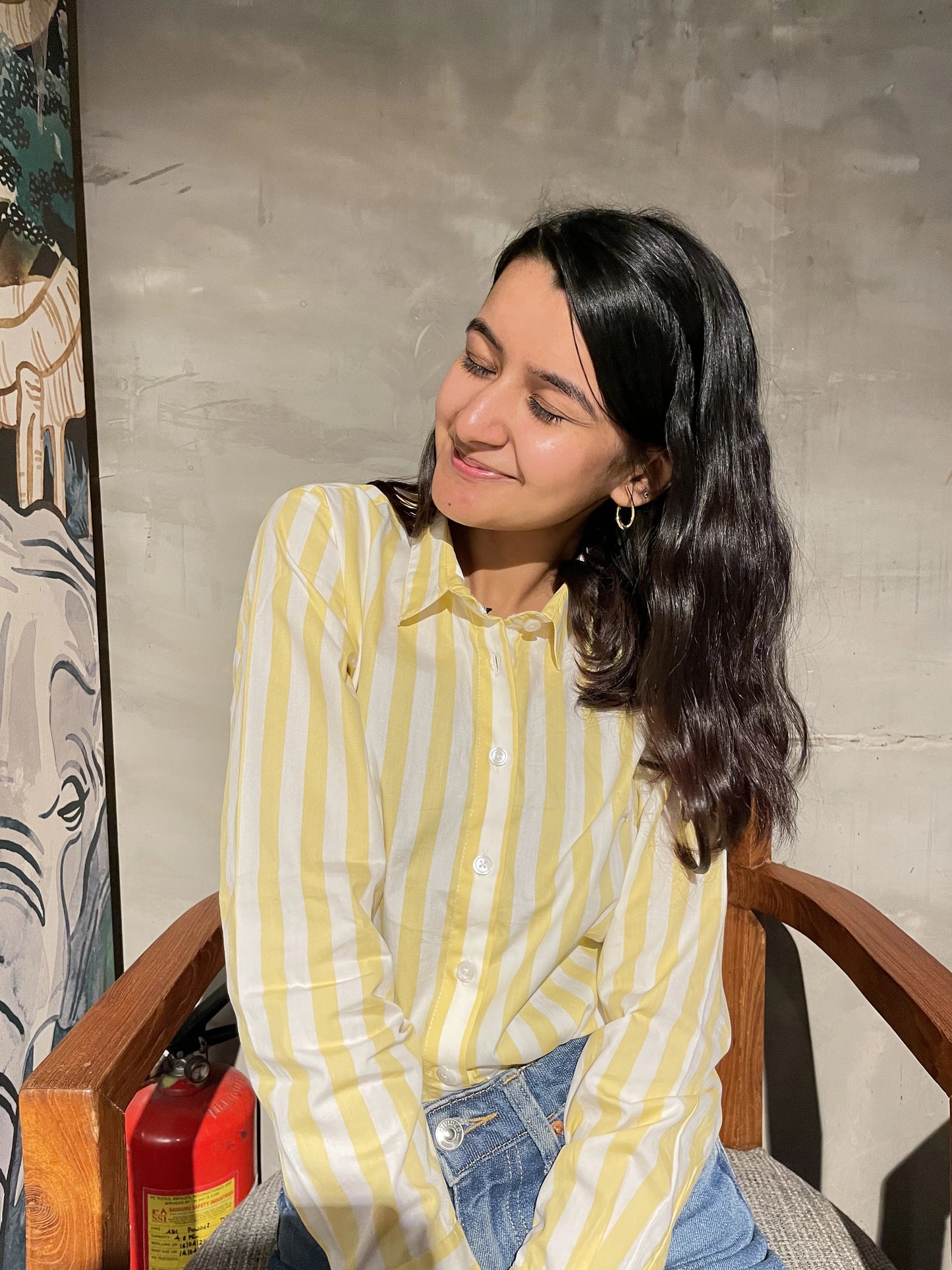 Yellow And White Striped Cotton Shirt