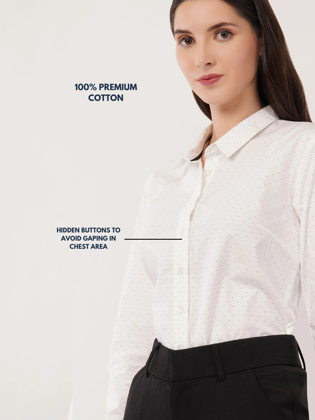 White with Blue Polka Dots Cotton Shirt