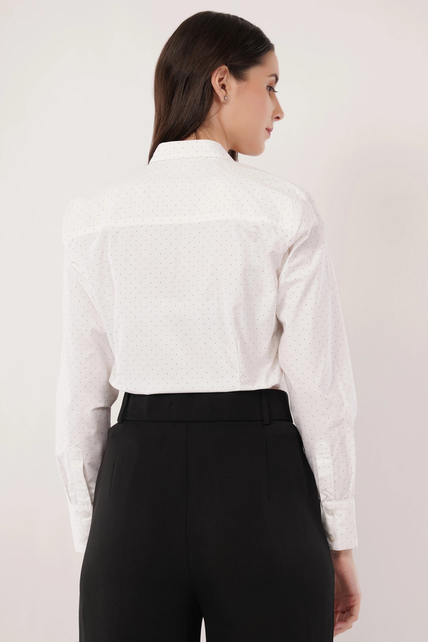 White with Blue Polka Dots Cotton Shirt