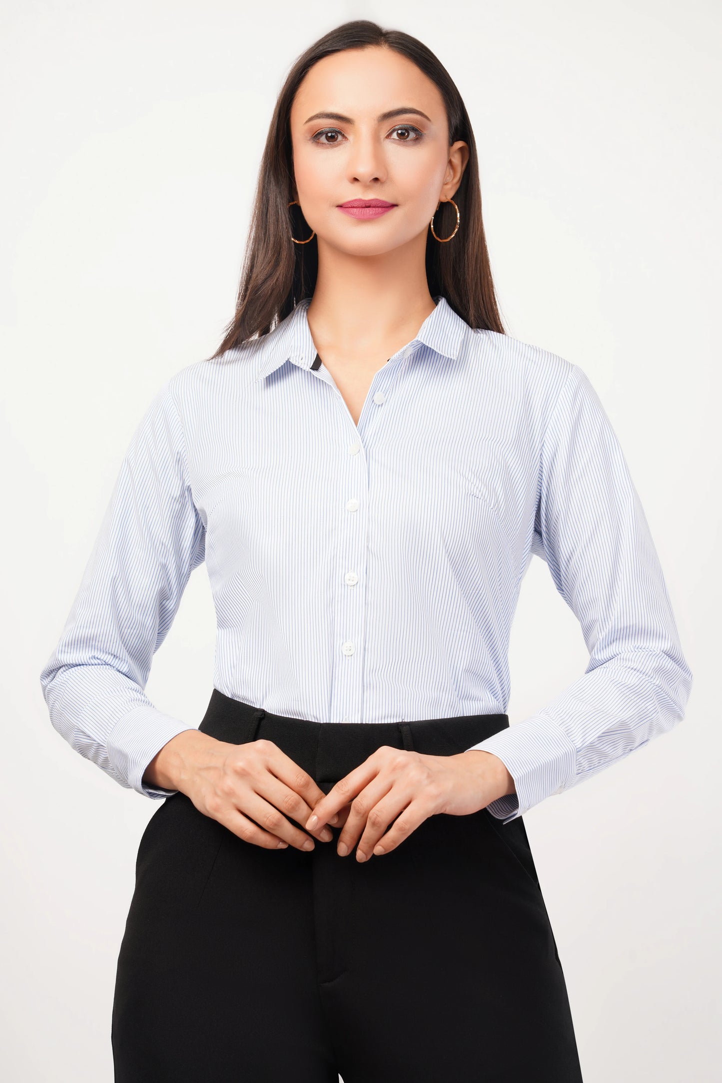 Classic White And Blue Striped Cotton Shirt
