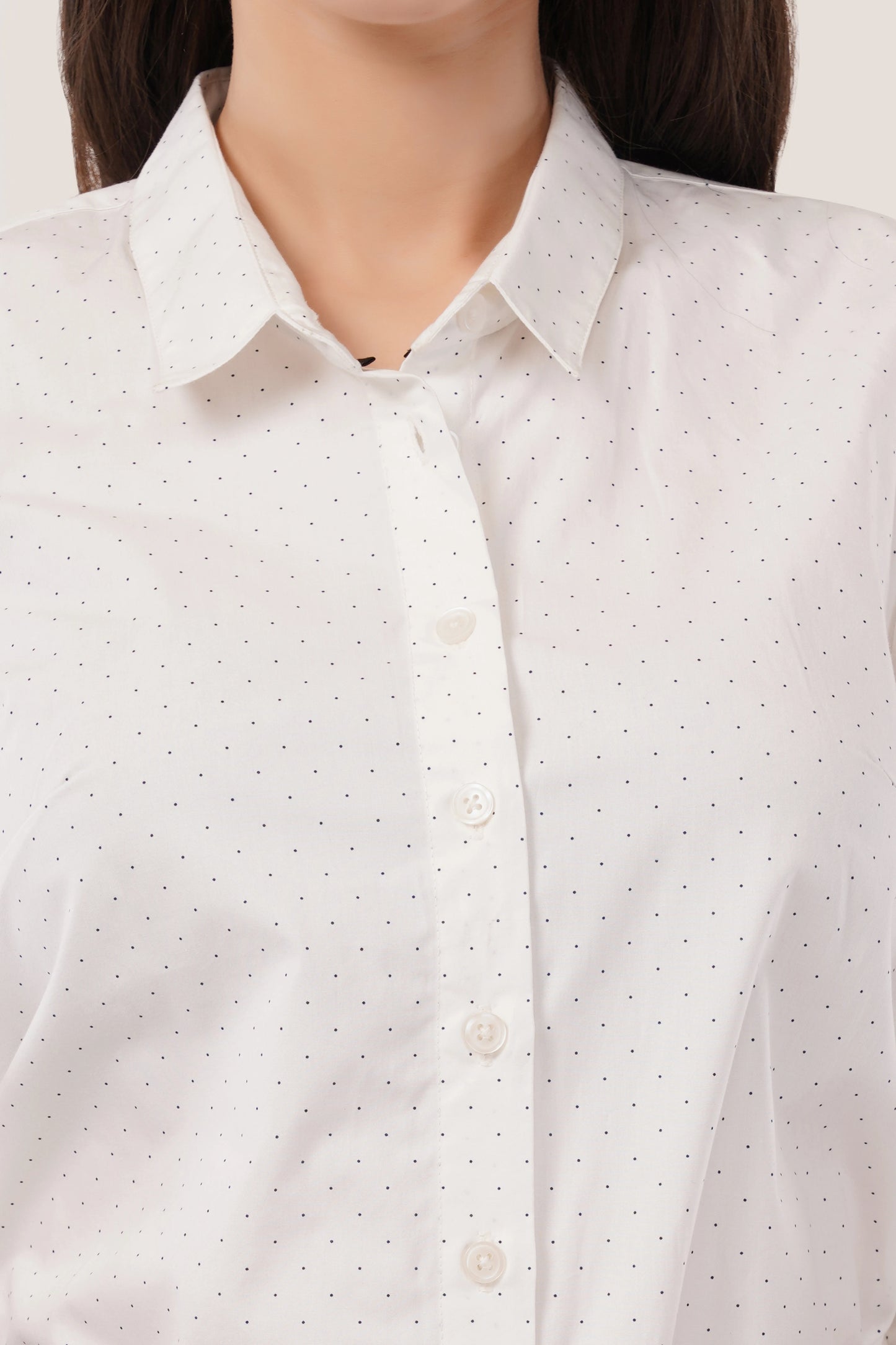 White with Blue Polka Dots Cotton Shirt