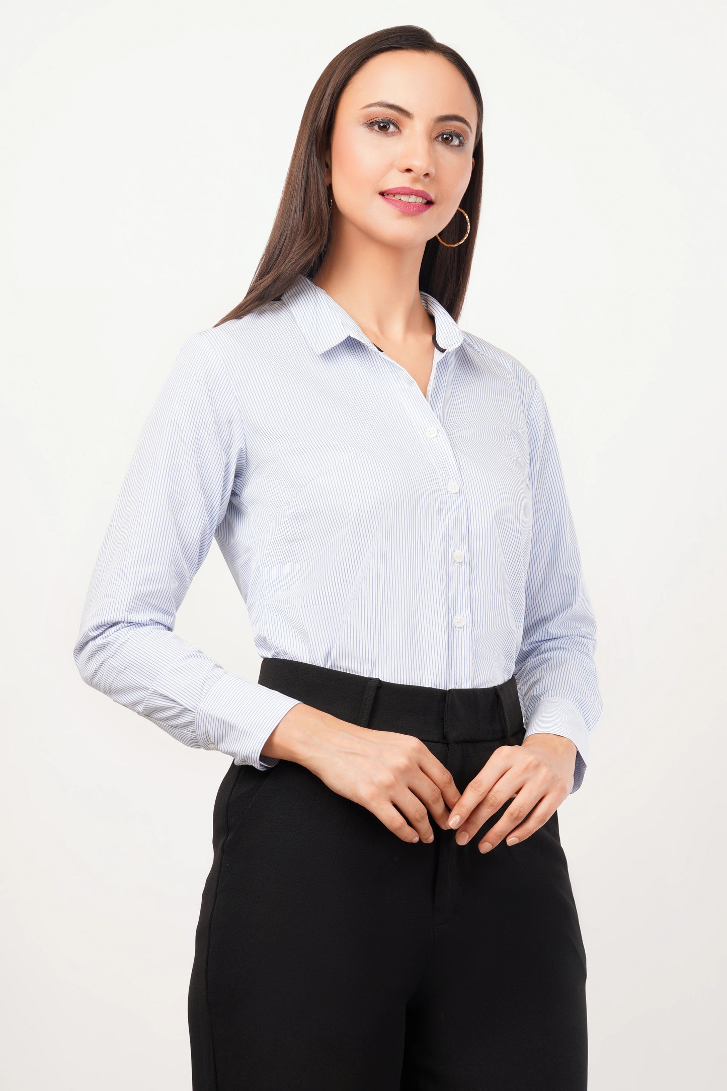 Classic White And Blue Striped Cotton Shirt