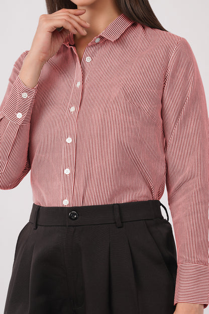 Maroon And White Pinstripes Shirt - With Sweatpad