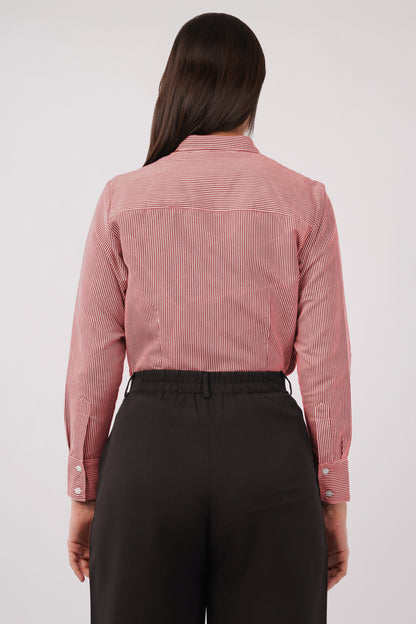 Maroon And White Pinstripes Shirt - With Sweatpad
