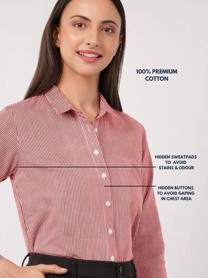 Maroon And White Pinstripes Shirt - With Sweatpad