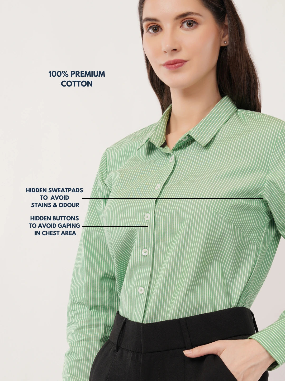 Green with White Stripes Cotton Shirt - With Sweatpad