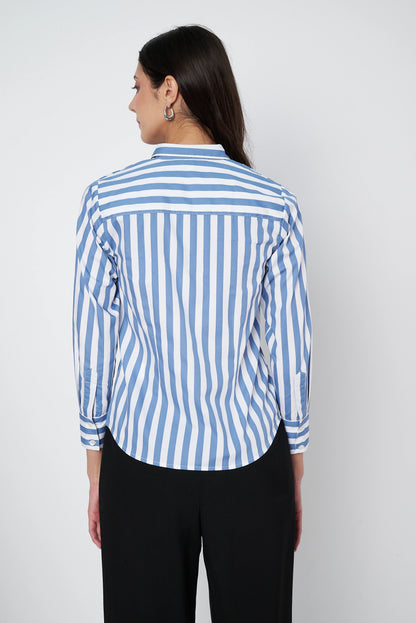 White And Blue Stripes Cotton Shirt
