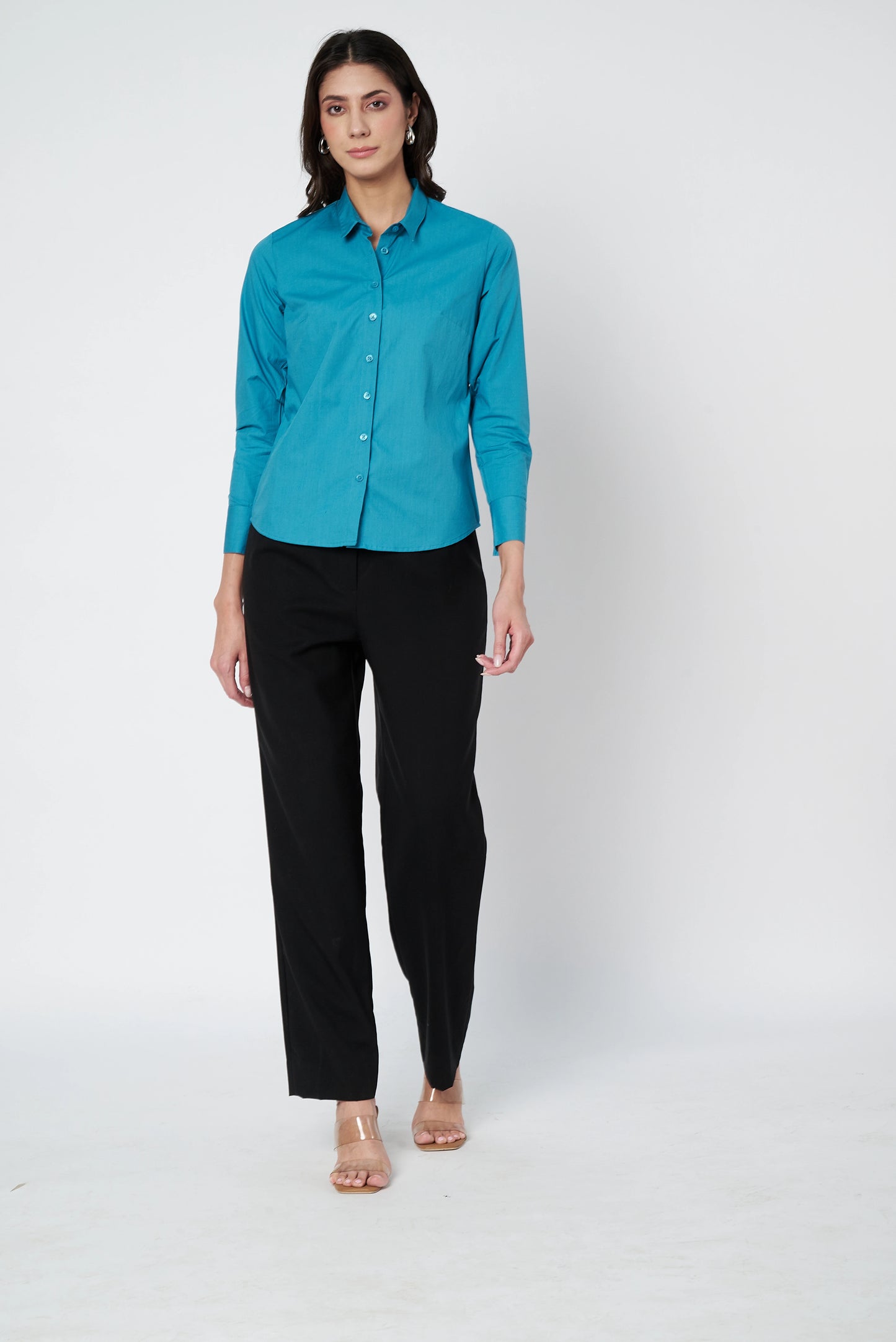 Teal Blue Cotton Poplin Shirt- With Sweatpad