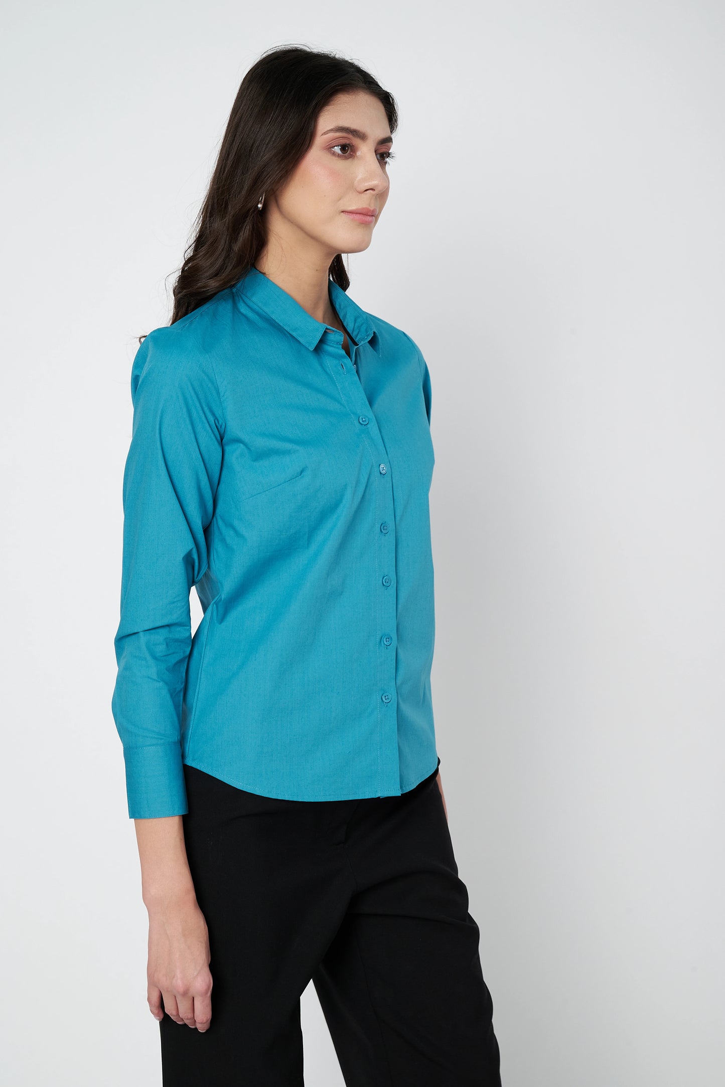 Teal Blue Cotton Poplin Shirt- With Sweatpad