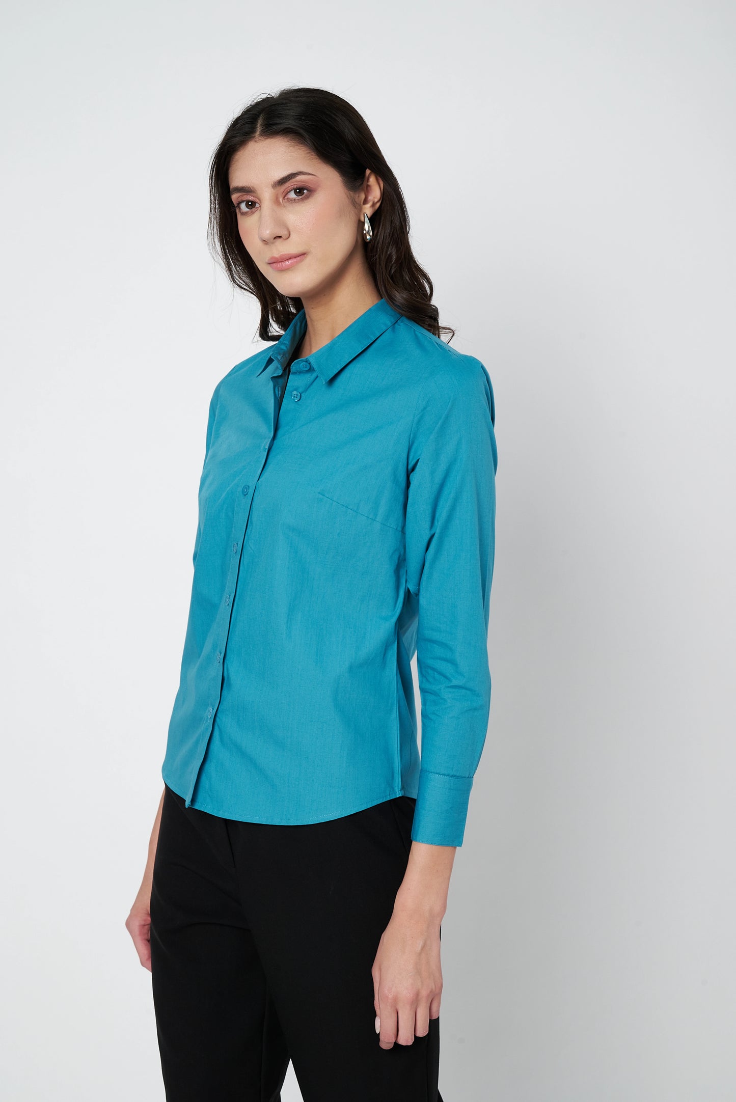 Teal Blue Cotton Poplin Shirt- With Sweatpad