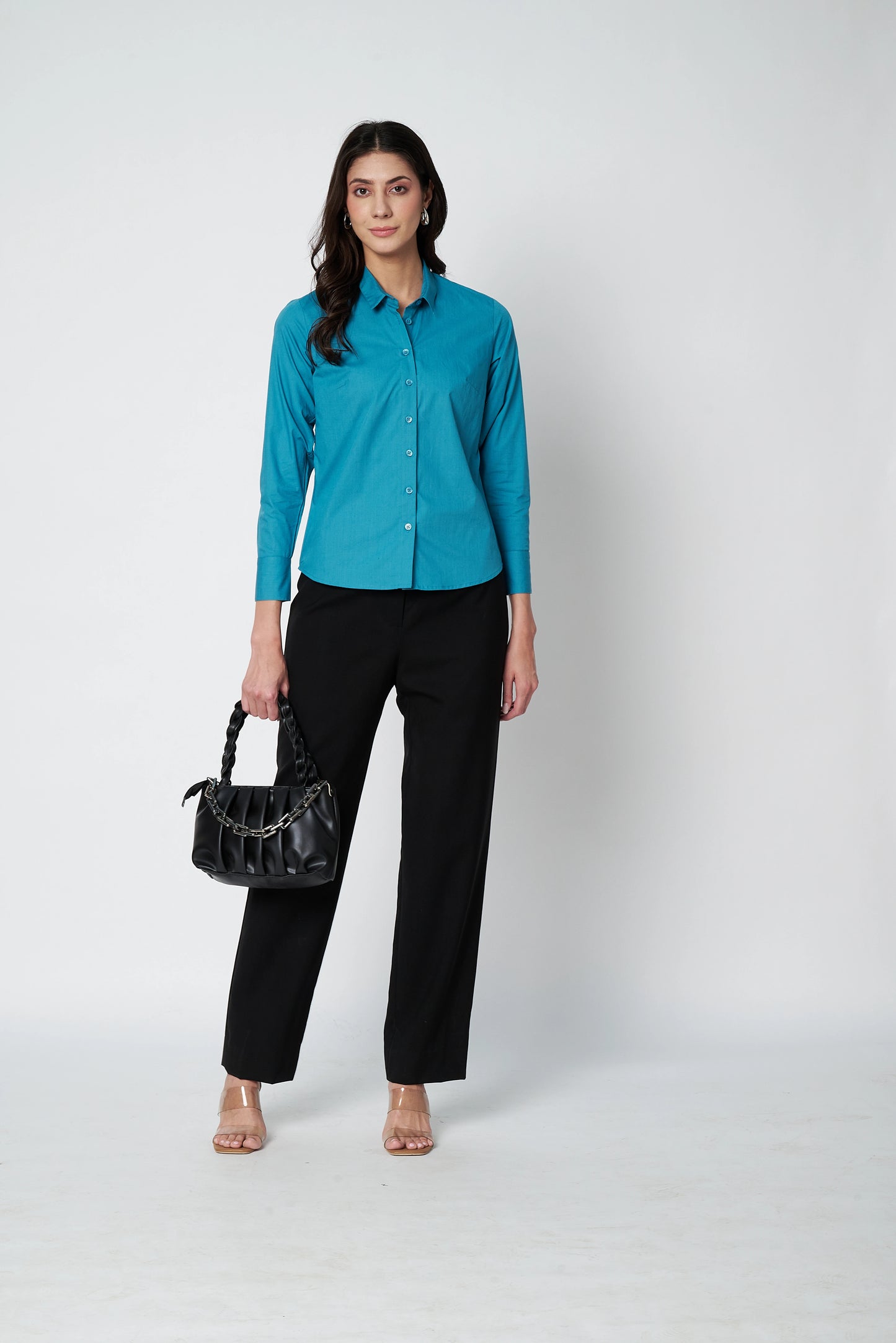 Teal Blue Cotton Poplin Shirt- With Sweatpad