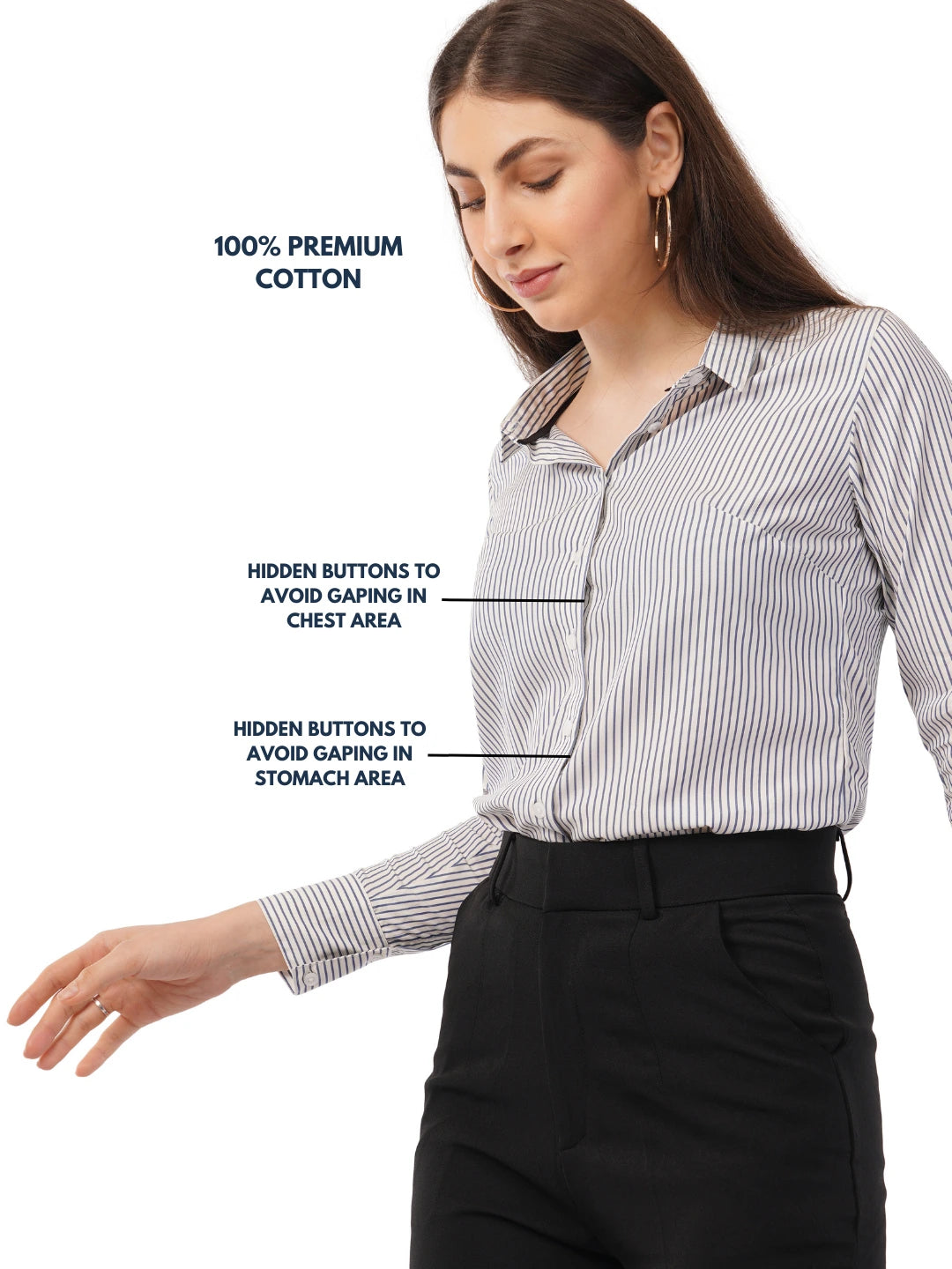 White with Blue Stripes Cotton Shirt