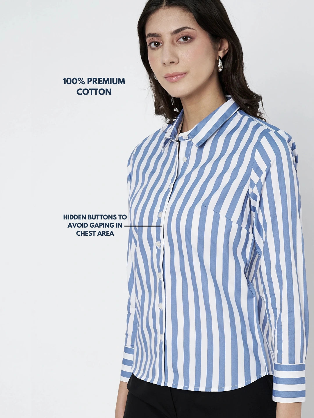 White And Blue Stripes Cotton Shirt