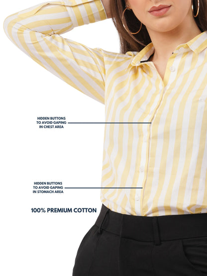 Yellow And White Striped Cotton Shirt