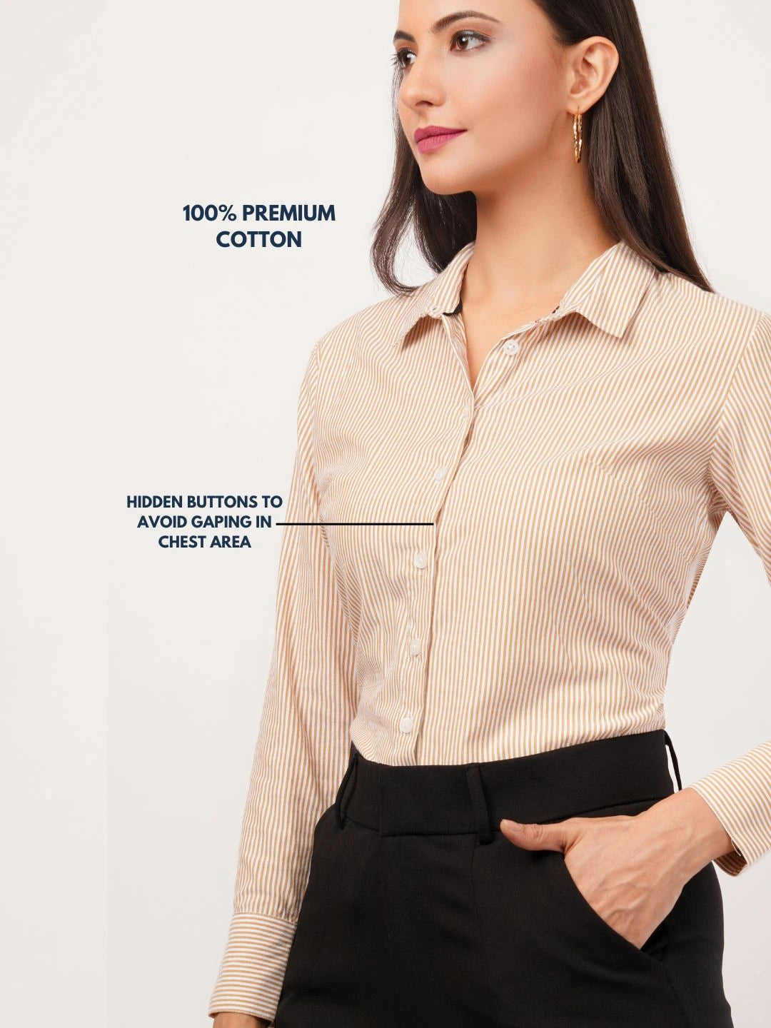 Mustard And White Striped Cotton Shirt