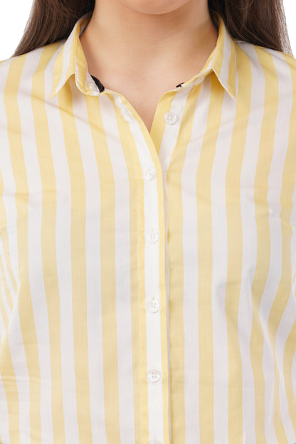 Yellow And White Striped Cotton Shirt