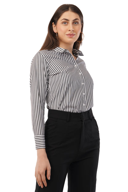 Black and White Striped Cotton Shirt
