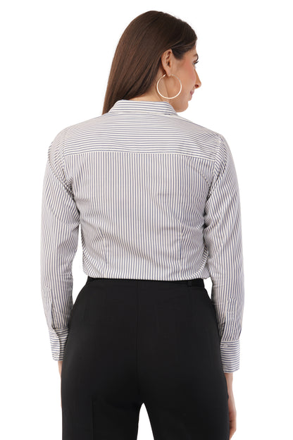 White with Blue Stripes Cotton Shirt