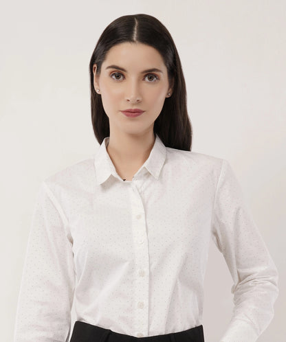 White with Blue Polka Dots Cotton Shirt