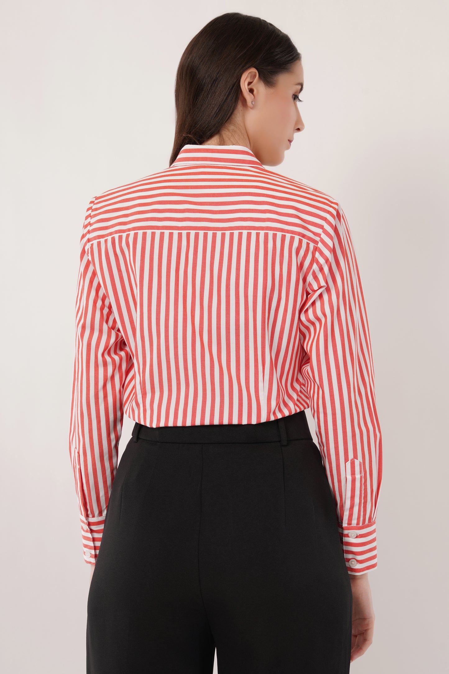 Coral with White Stripes Cotton Shirt