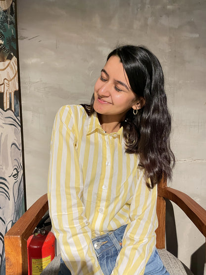 Yellow And White Striped Cotton Shirt