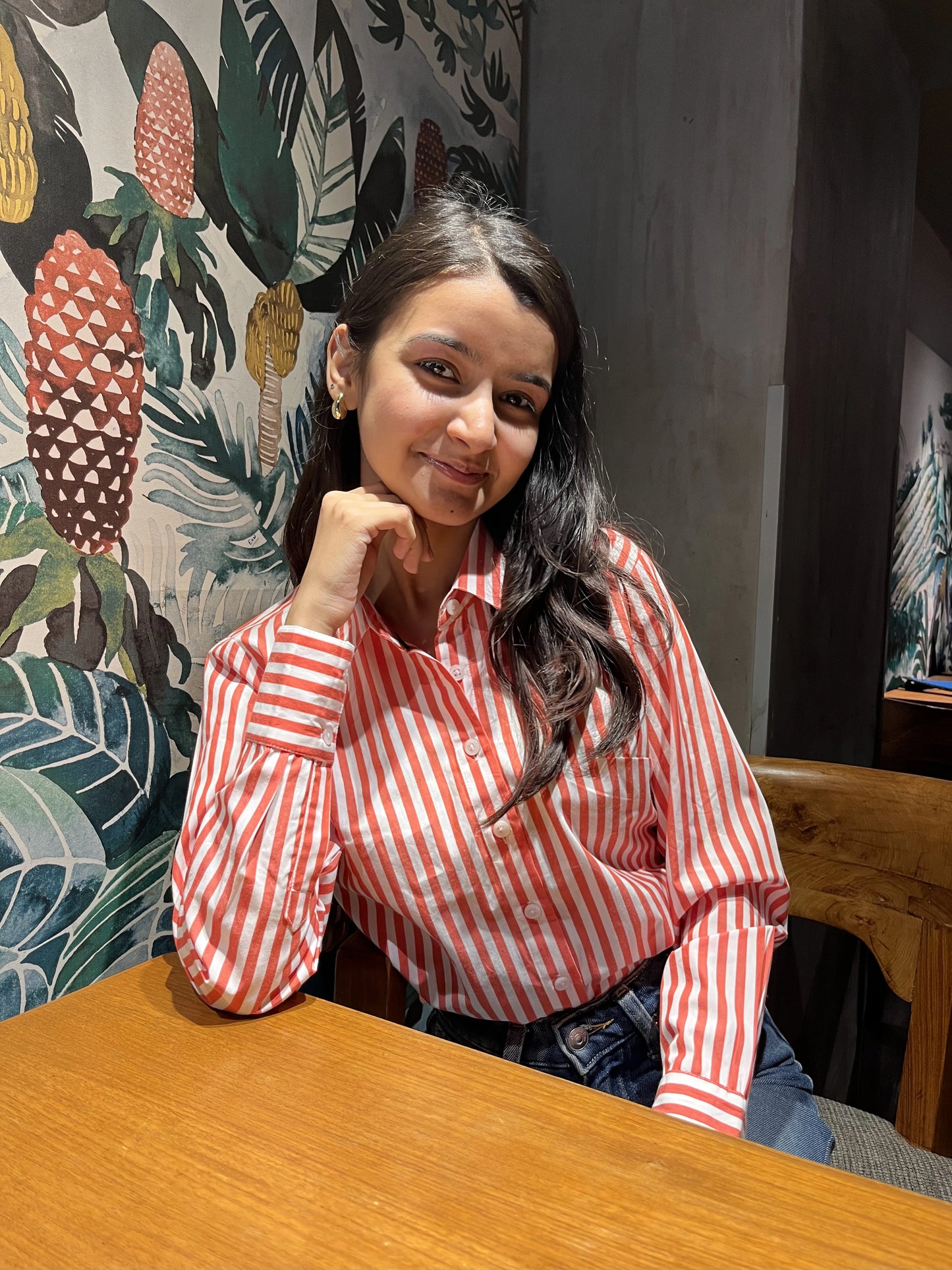Coral with White Stripes Cotton Shirt