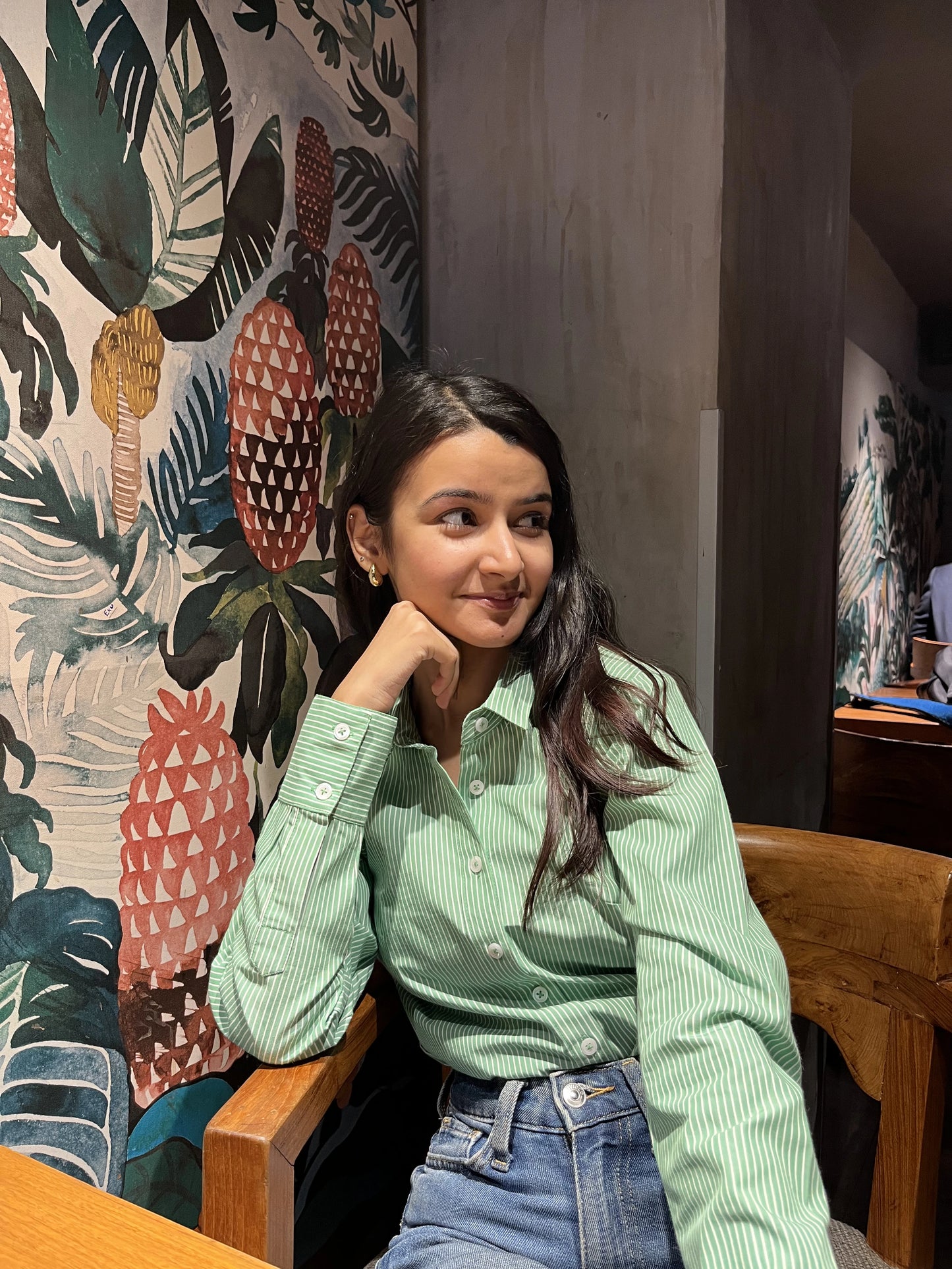 Green with White Stripes Cotton Shirt - With Sweatpad
