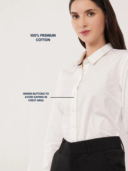 White with Blue Polka Dots Cotton Shirt