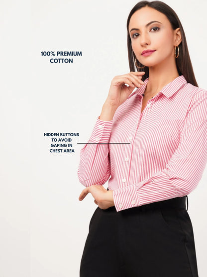 Pink and White Striped Cotton Shirt
