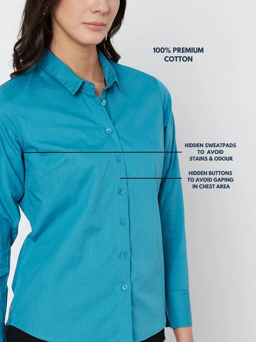 Teal Blue Cotton Poplin Shirt- With Sweatpad