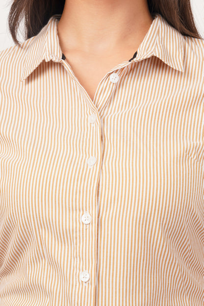 Mustard And White Striped Cotton Shirt