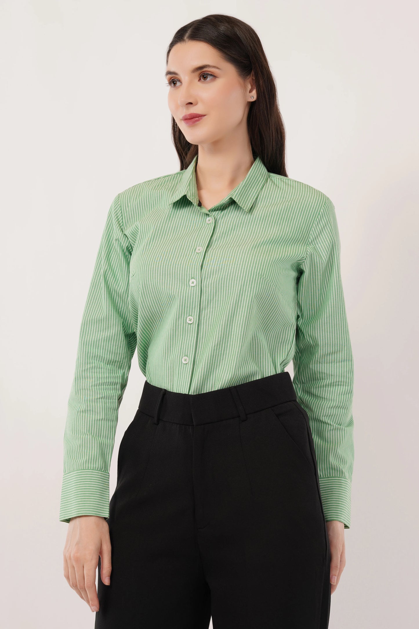 Green with White Stripes Cotton Shirt - With Sweatpad