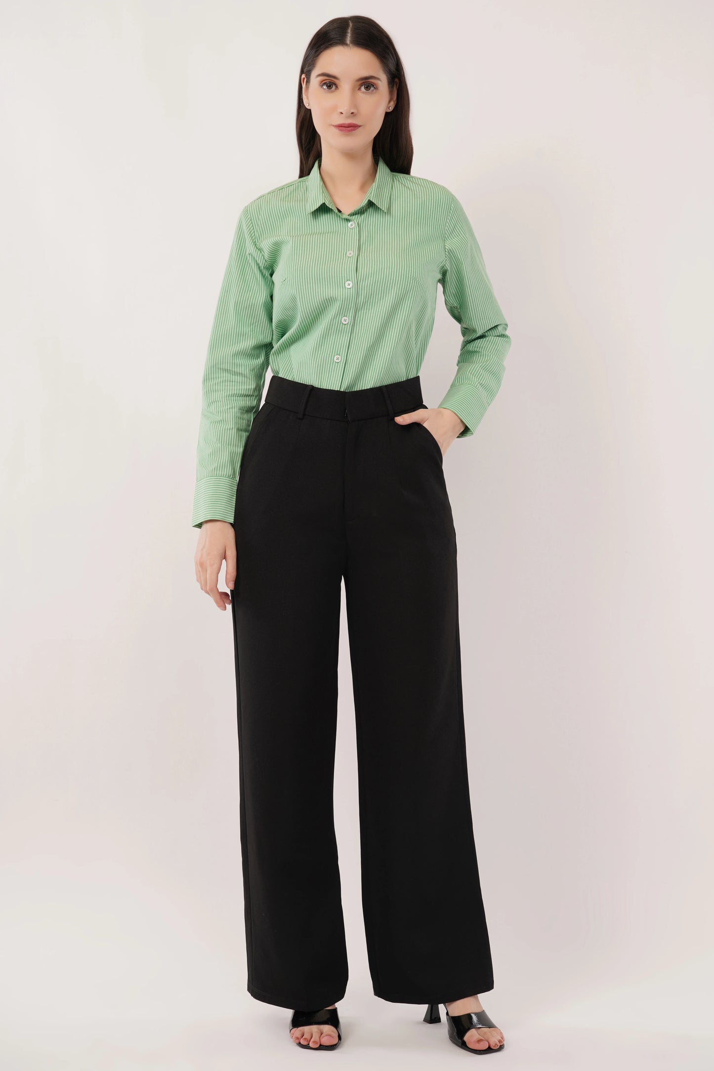 Green with White Stripes Cotton Shirt - With Sweatpad
