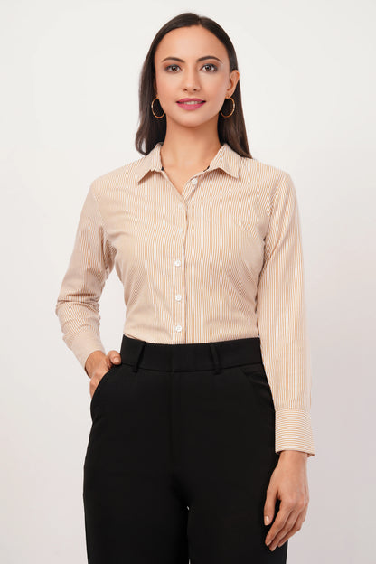 Mustard And White Striped Cotton Shirt